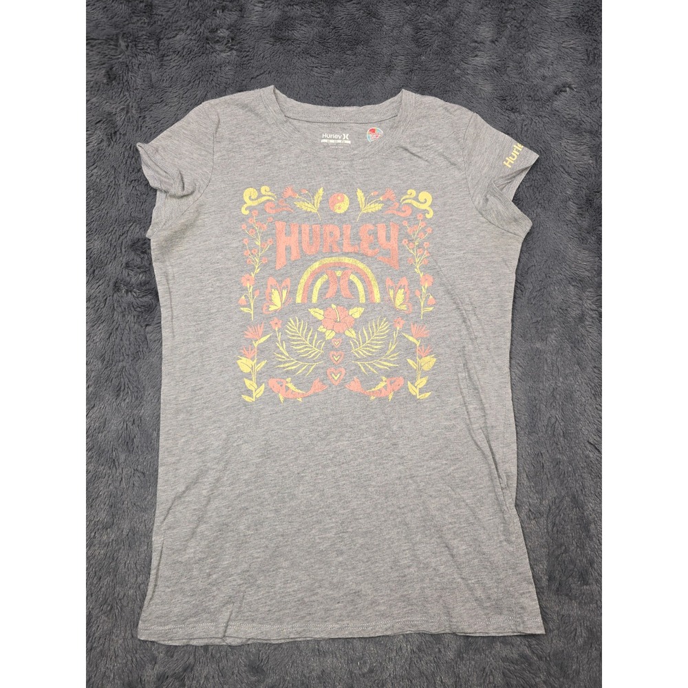 Hurley Girls Heather Gray‎ Graphic T-Shirt Rainbow Floral XL 13-15 Years